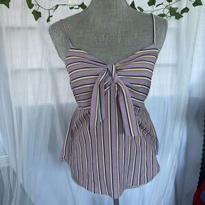 mine Lavender Striped Tie-Front Tank Top